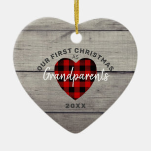 Rustic Our First Christmas Grandparents Heart Ceramic Ornament