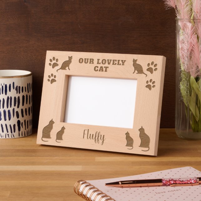 Rustic Our lovely cat script cat name Engraved Frames (Left)