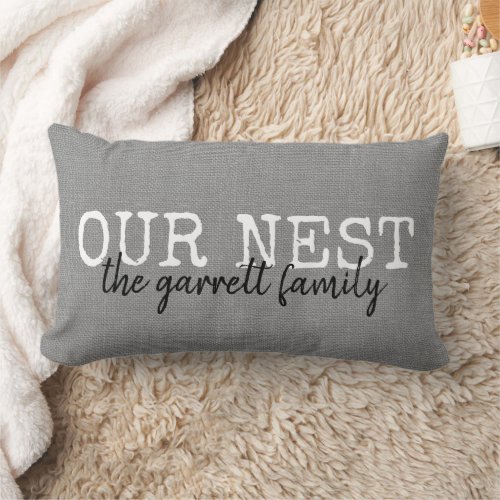 Rustic Our Nest Family Monogram Throw Pillow