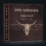 Rustic Our Wedding Western Texture Cow Skull 3 Ring Binder<br><div class="desc">Rustic bull cow skull western country cowboy wedding photo album binder for newlyweds. Customized brown texture farmhouse style design. Beautiful matching border on spine. Old wild west vintage antique inspired. Cool,  trendy,  modern farm animal design. Customize your script. Image copyright Marg Seregelyi Photography.</div>