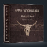 Rustic Our Wedding Western Texture Cow Skull 3 Ring Binder<br><div class="desc">Rustic bull cow skull western country cowboy wedding photo album binder for newlyweds. Customized brown texture farmhouse style design. Beautiful matching border on spine. Old wild west vintage antique inspired. Cool,  trendy,  modern farm animal design. Customize your script. Image copyright Marg Seregelyi Photography.</div>