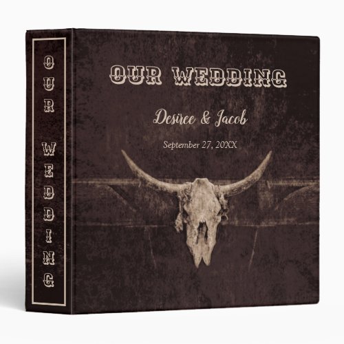 Rustic Our Wedding Western Texture Cow Skull 3 Ring Binder