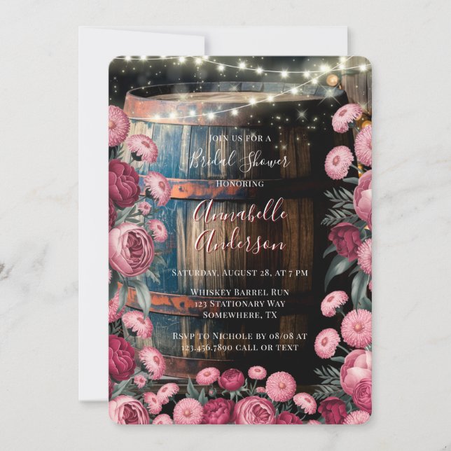 Rustic Outdoor Barn Whiskey Barrel Bridal Shower  Invitation (Front)