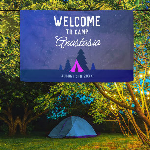 Rustic Outdoor Blue Pink Camp Adventure Welcome Banner
