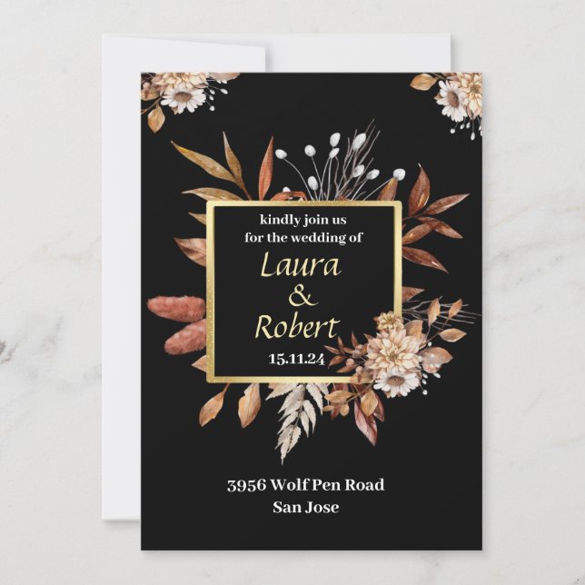 Rustic Outdoor Fall Flowers Wedding Invitation (Front)