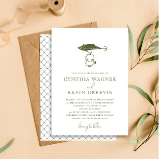 Rustic Outdoor Fishing Lure Hook Rings Green Invitation