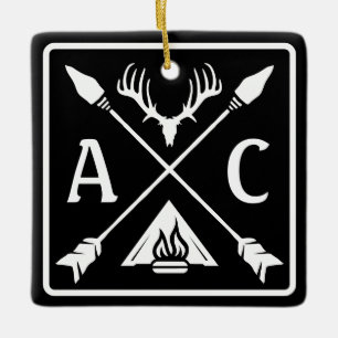 Rustic Outdoor Initials Emblem Ceramic Ornament