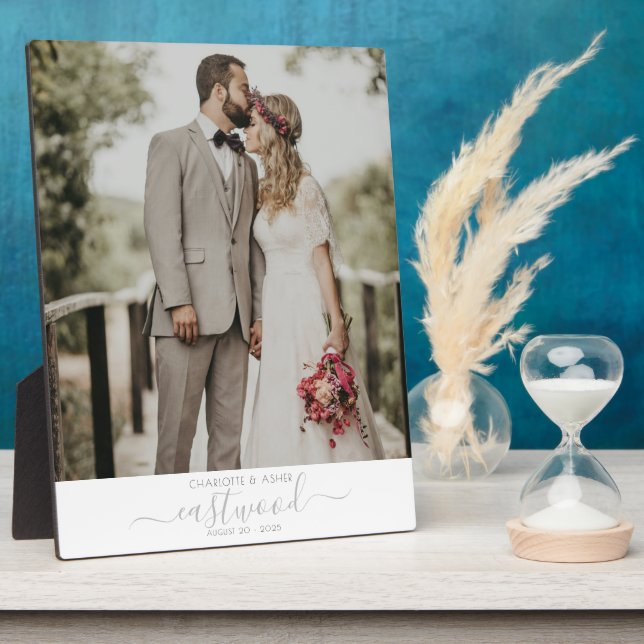 Rustic Outdoor Wedding Newlyweds Photo Plaque (Side)