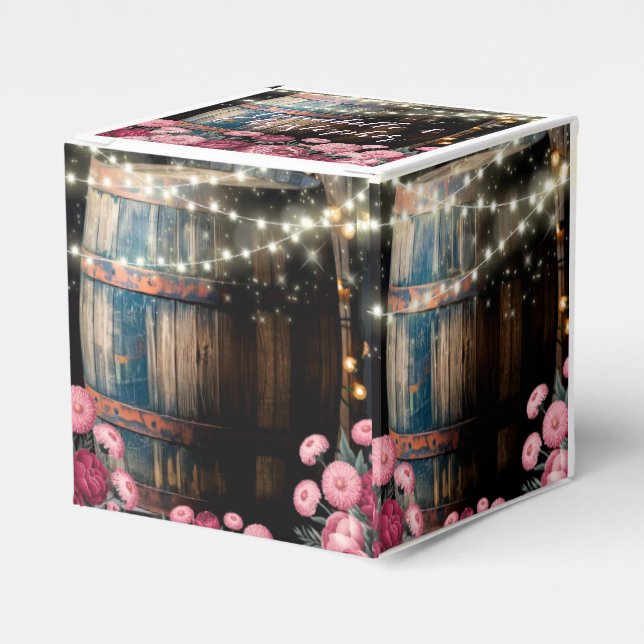 Rustic Outdoor Whimsical Whiskey Barrel Wedding Favor Boxes (Front Side)