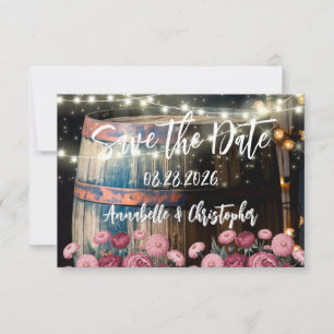Rustic Outdoor Whiskey Barrel Save The Date