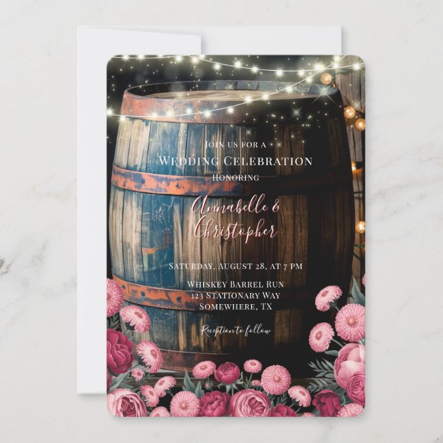 Rustic Outdoor Whiskey Barrel Wedding Celebration  Invitation (Front)