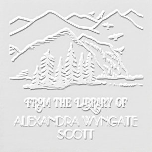 Rustic Outdoors: Mountains Trees Library Book Name Embosser
