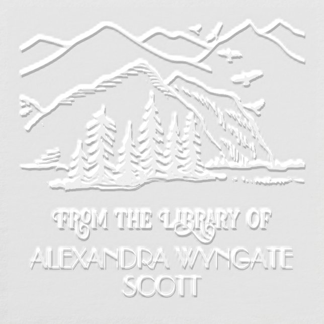 Rustic Outdoors: Mountains Trees Library Book Name Embosser (Design)