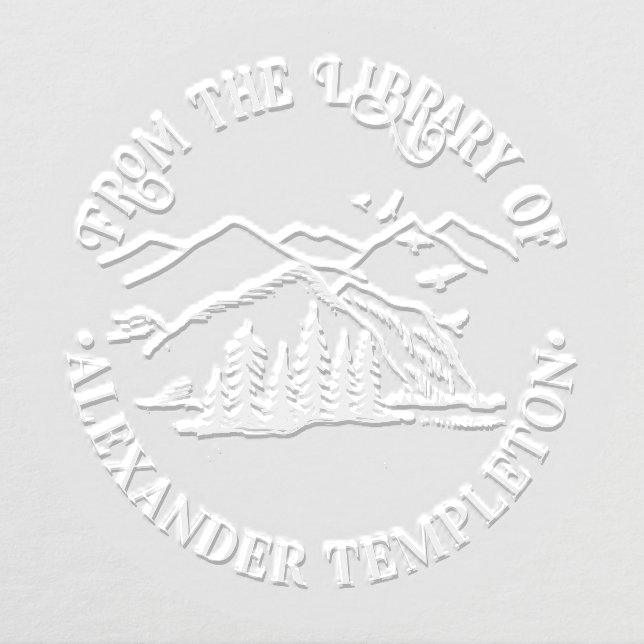 Rustic Outdoors: Mountains Trees Library Book Name Embosser (Design)