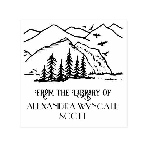 Rustic Outdoors Mountains Trees Library Book Name Self_inking Stamp