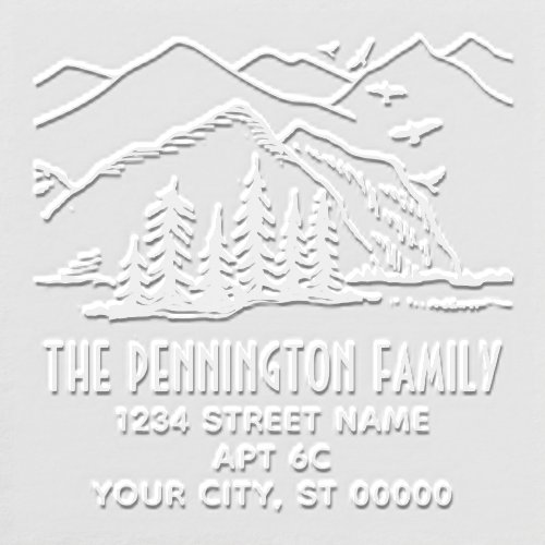 Rustic Outdoors Mountains Trees Name Address 2 Embosser
