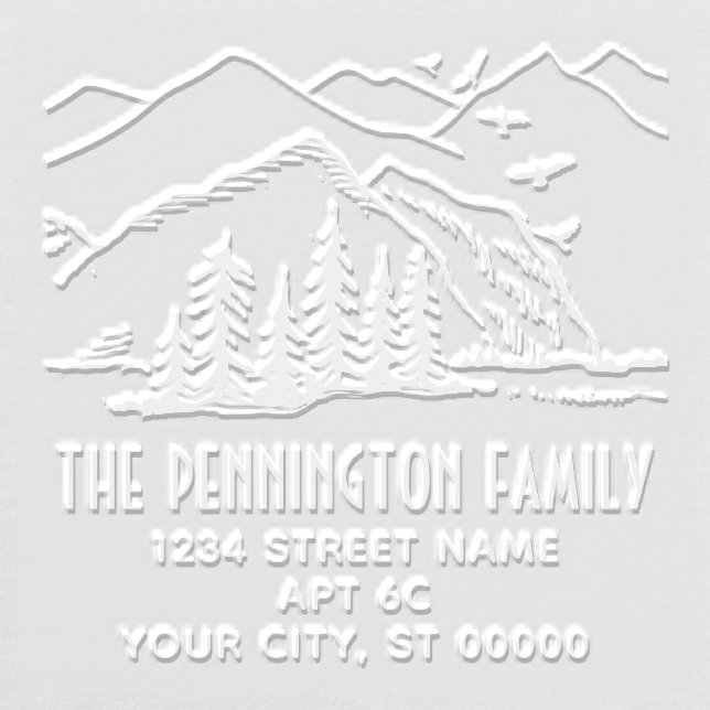 Rustic Outdoors: Mountains Trees Name Address #2 Embosser (Design)