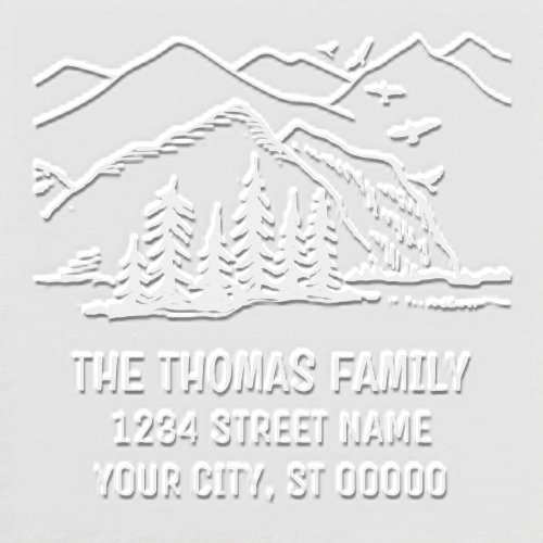 Rustic Outdoors Mountains Trees Name Address Embosser