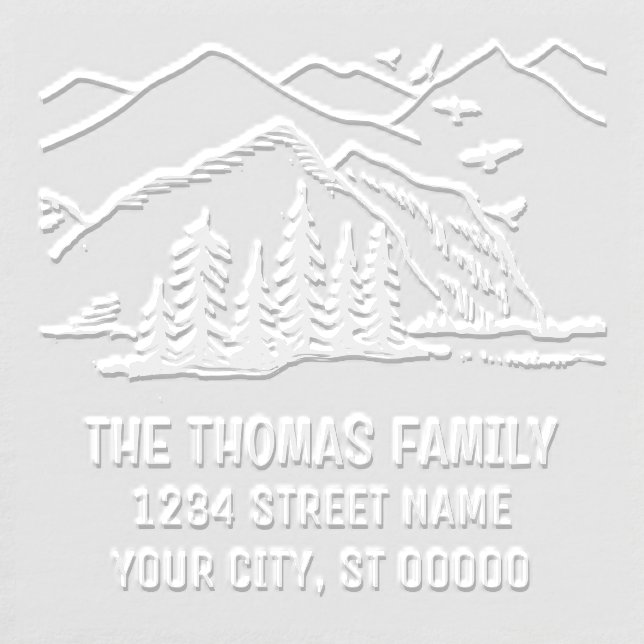 Rustic Outdoors: Mountains Trees Name Address Embosser (Design)