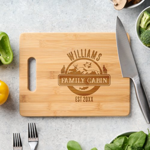 Rustic Outdoors Personalized Family Cabin Name Est Cutting Board