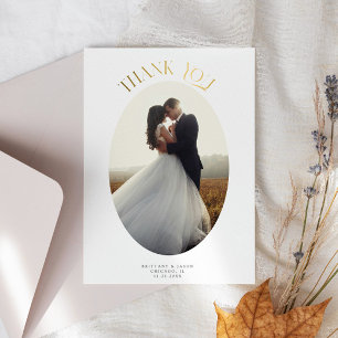 Rustic Oval Frame Wedding Photo Thank You Card