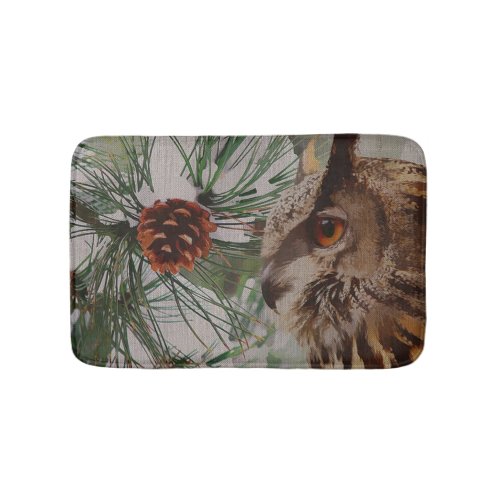 Rustic Owl Among Winter Pines Bath Mat