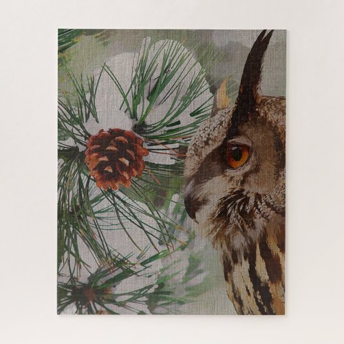Rustic Owl Among Winter Pines Jigsaw Puzzle