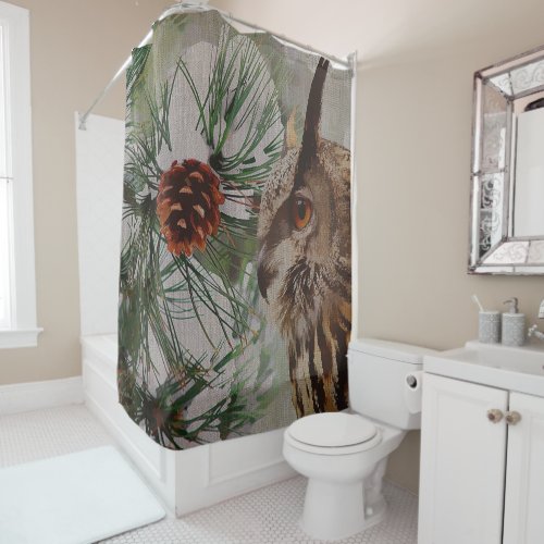 Rustic Owl Among Winter Pines Shower Curtain