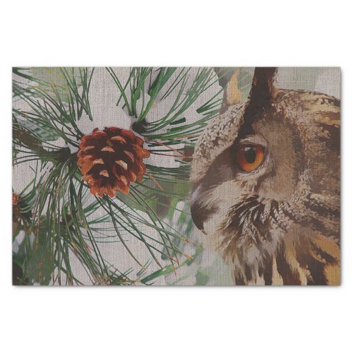 Rustic Owl Among  Winter Pines Tissue Paper