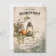Rustic Owl and Lantern Halloween Party Invitation