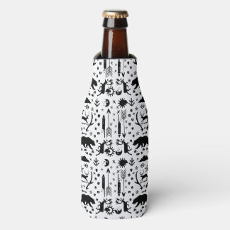 Rustic Owl Bear Deer Fox Woodland Creature Pattern Bottle Cooler