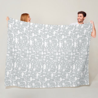 Rustic Owl Bear Deer Fox Woodland Creature Pattern Fleece Blanket