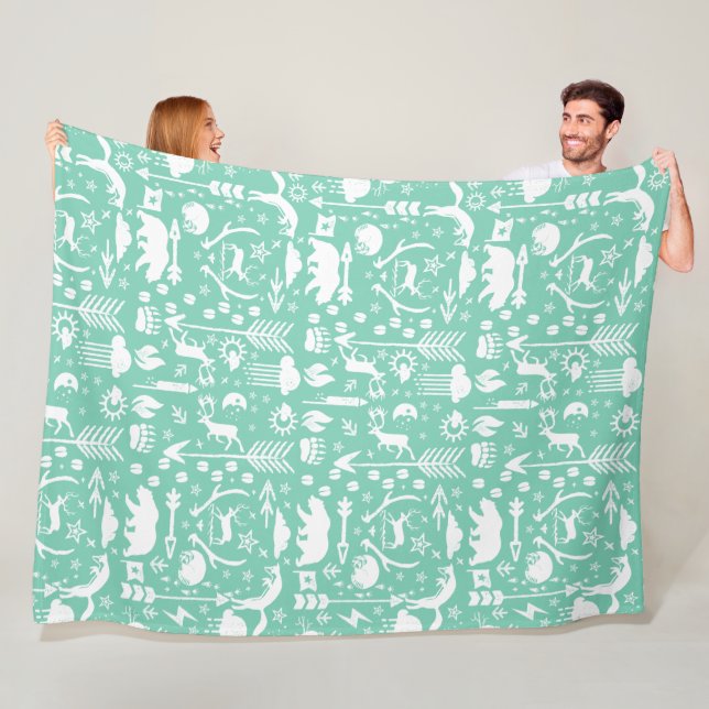 Rustic Owl Bear Deer Fox Woodland Creature Pattern Fleece Blanket (In Situ)