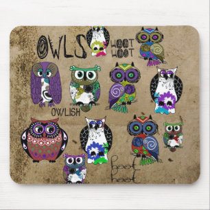 Rustic Owl Design Mouse Pad
