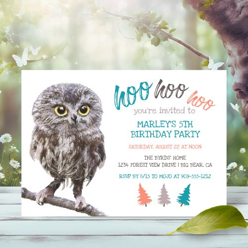 Rustic Owl Forest Kids Birthday Party Invitation