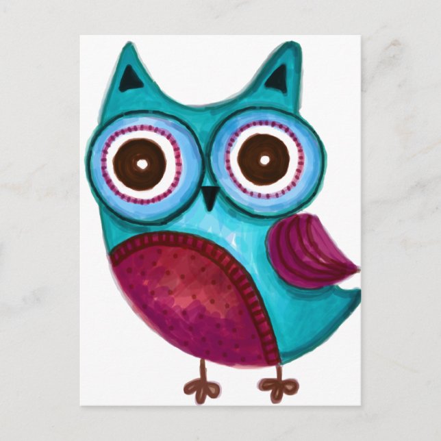 Rustic Owl in Teal & Purple Postcard (Front)