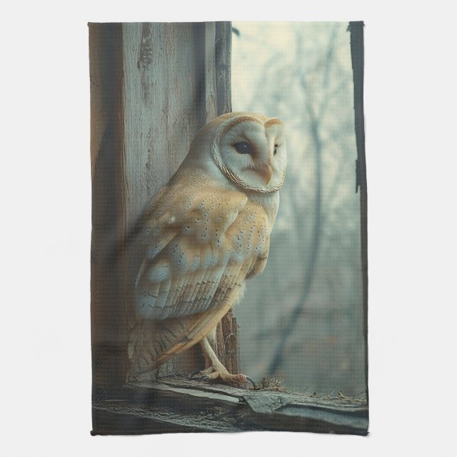 Rustic Owl In The Window Art Kitchen Towel (Vertical)