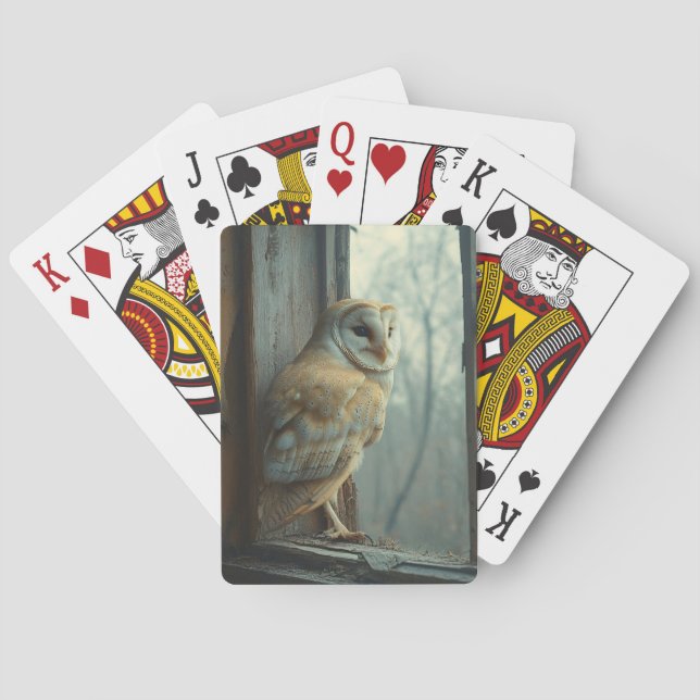 Rustic Owl In The Window Art Poker Cards (Back)