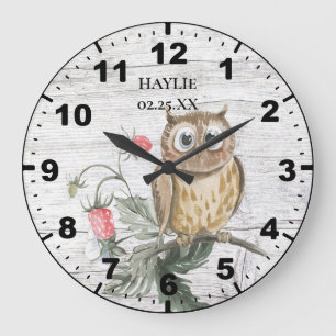 Rustic Owl on Strawberry Plant Barn Wood  Large Clock