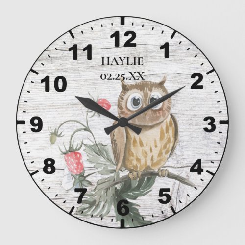 Rustic Owl on Strawberry Plant Barn Wood  Large Clock