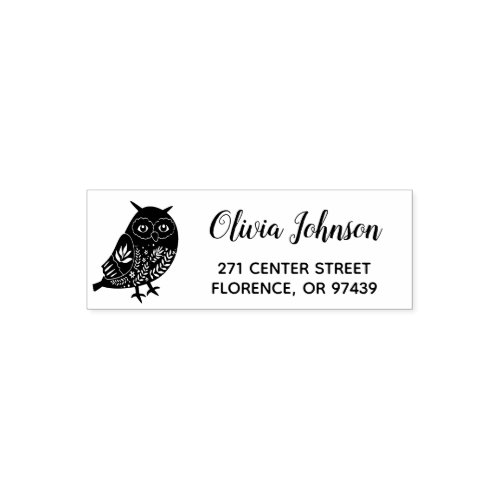 Rustic Owl Personalized Return Address Self_inking Stamp