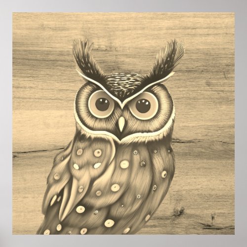 Rustic Owl Sepia Beige Poster