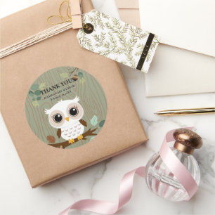 Rustic Owl Woodland Forest Baby Shower Classic Round Sticker
