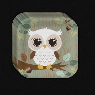 Rustic Owl Woodland Forest Baby Shower Paper Plates