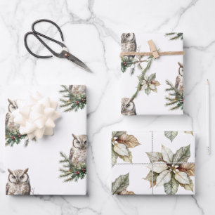 Rustic Owls and Flowers Wrapping Paper Sheets