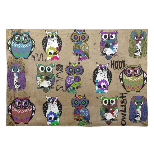 Rustic Owls Folk Art Cloth Placemat (Front)