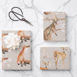 Rustic Oyster Gray Elegant Snowy Winter Animals Wrapping Paper Sheets