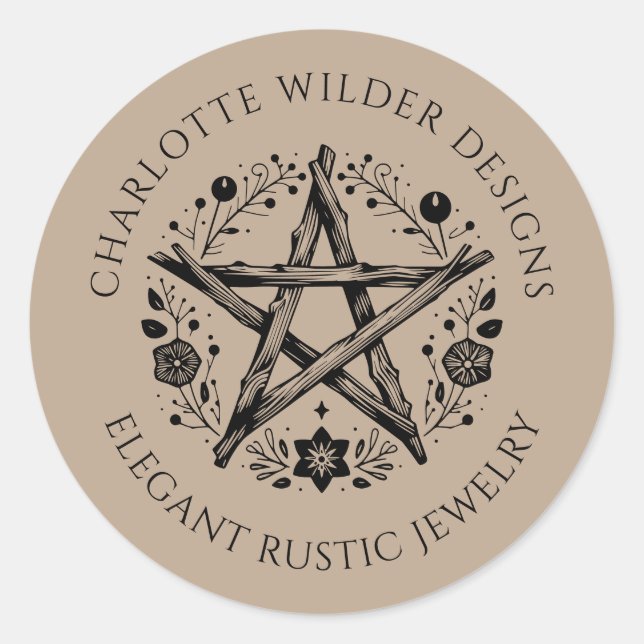 Rustic Pagan Wiccan Rustic Kraft Jewelry Designer Classic Round Sticker (Front)