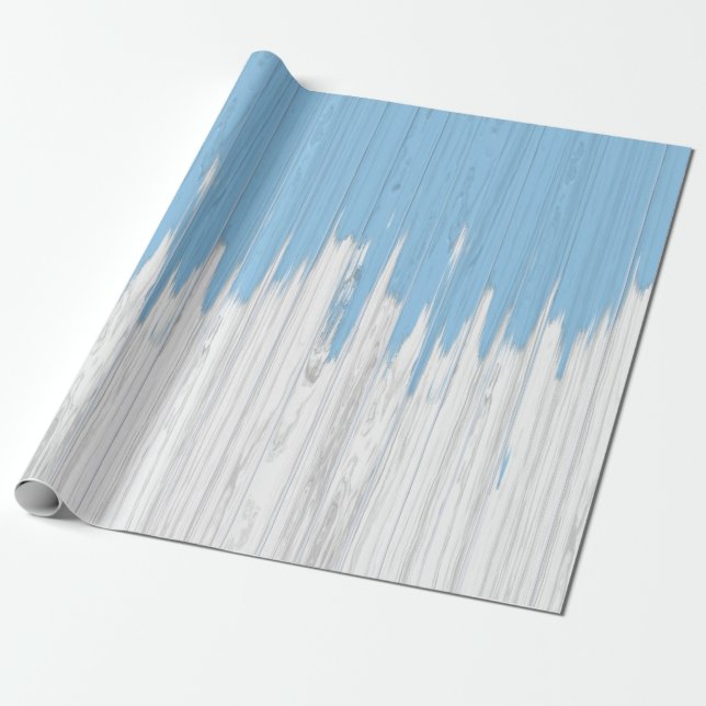 Rustic Painted Blue & White Wood Planks Pattern Wrapping Paper (Unrolled)