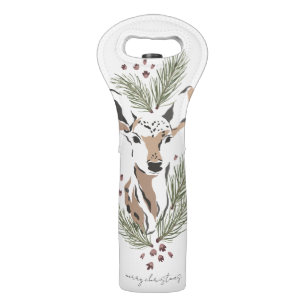 Rustic Painted Deer Christmas Holiday Wine Tote